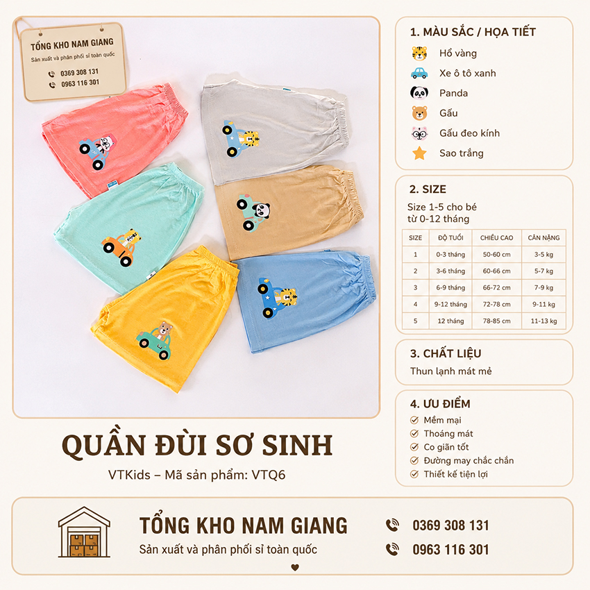 Quần đùi sơ sinh thun lạnh VTkids VTQ6