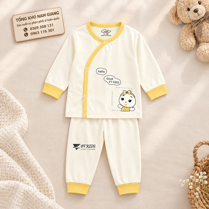 Bộ dài sơ sinh thun lạnh VTKids cài lệch VTBD24