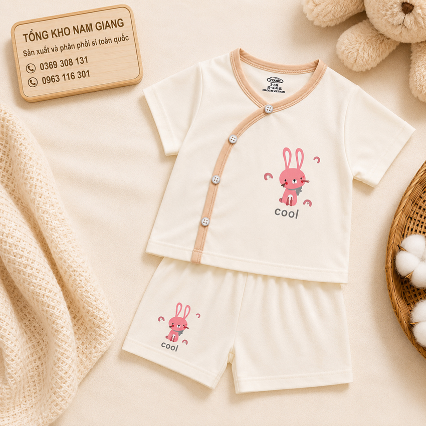 Bộ cộc sơ sinh thun lạnh VTKids cài chéo VTBC11