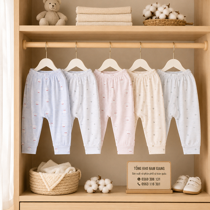 Quần dài sơ sinh thun lạnh VTKids đáp đũng VTQD7