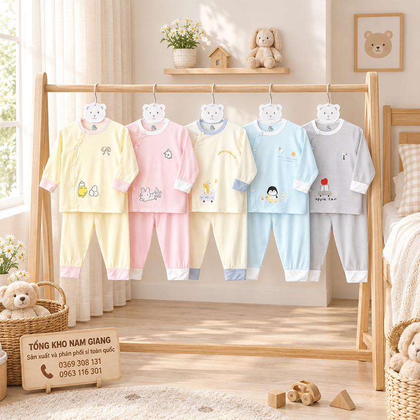 Bộ dài sơ sinh thun lạnh HG cài lệch HGBD10