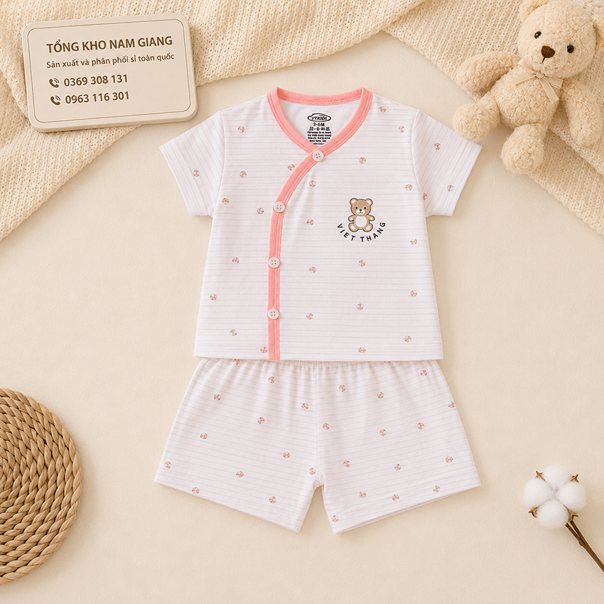 Bộ cộc sơ sinh thun lạnh VTKids cài chéo VTBC5