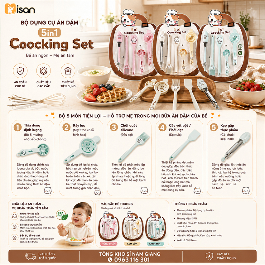 Bộ dụng cụ chế biến ăn dặm Misan 5in1