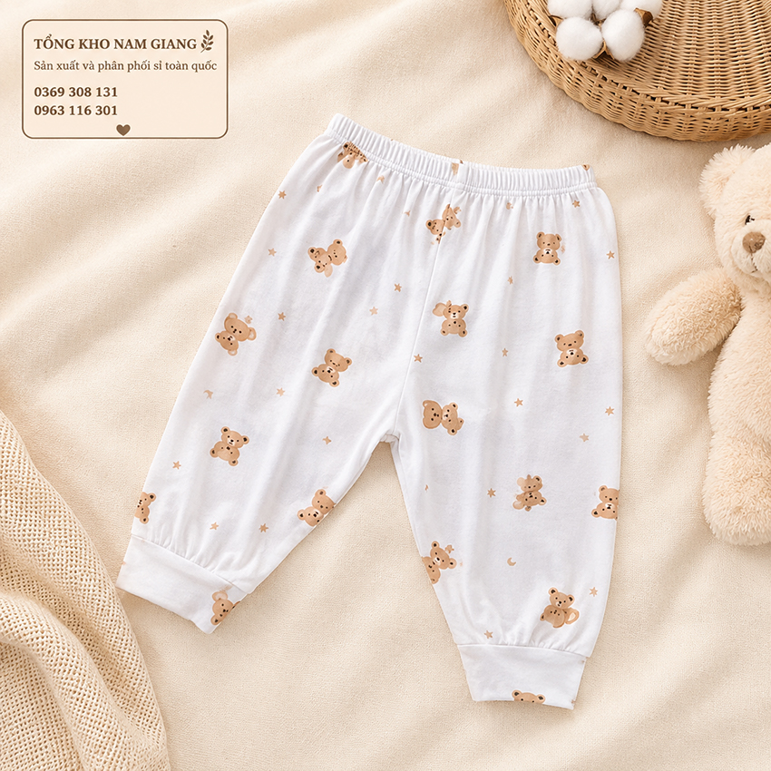Quần dài sơ sinh thun lạnh VTKids đáp đũng VTQD1