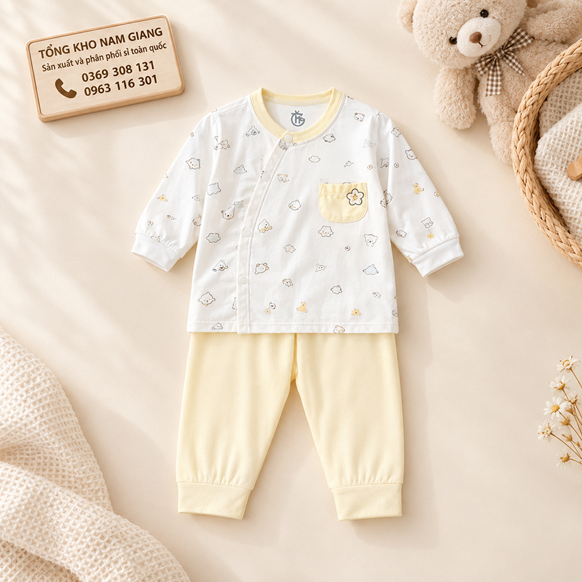 Bộ dài sơ sinh thun lạnh HG cài lệch HGBD16