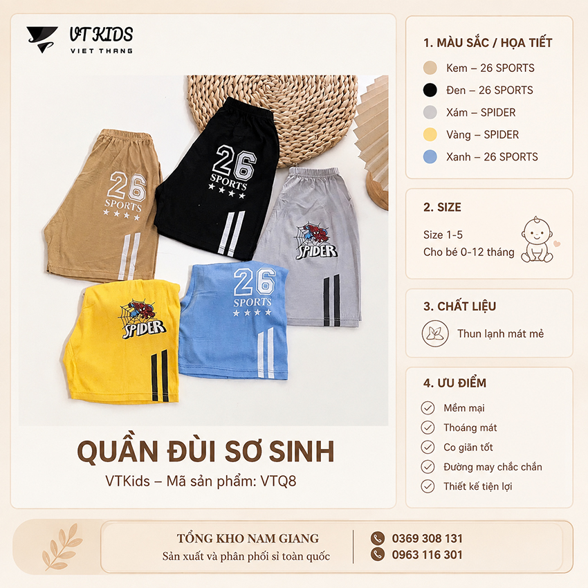 Quần đùi sơ sinh thun lạnh VTkids VTQ8