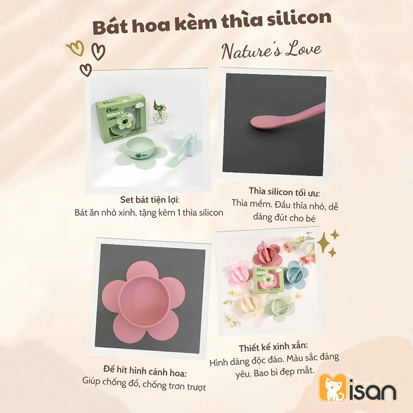 Bát ăn dặm silicon Misan hình hoa kèm thìa