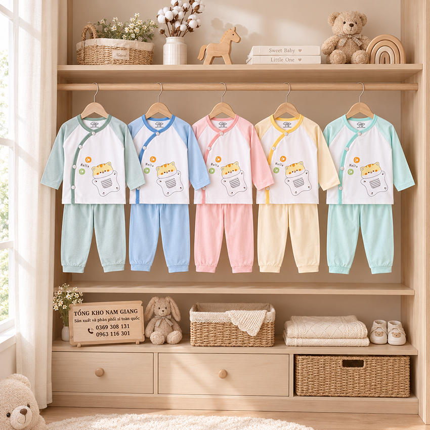 Bộ dài sơ sinh thun lạnh VTKids cài lệch VTBD28
