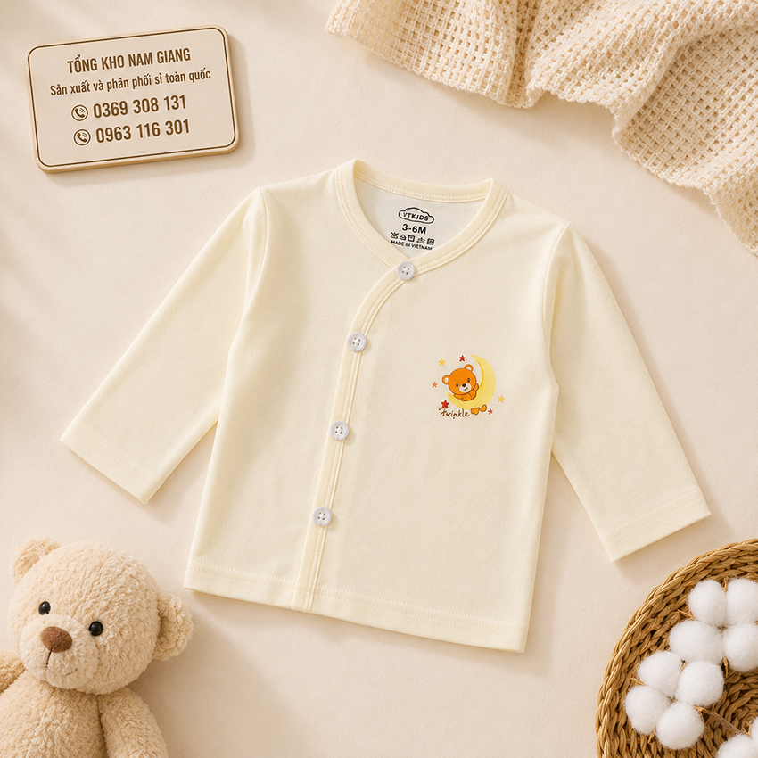 Áo dài sơ sinh thun lạnh VTKids cài lệch VTAD4