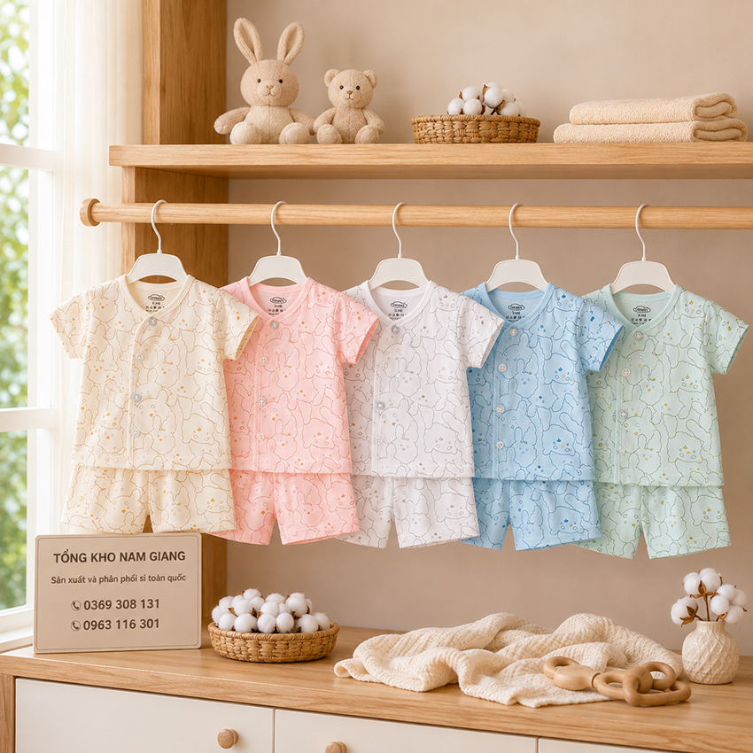 Bộ cộc sơ sinh thun lạnh VTKids cài chéo VTBC2
