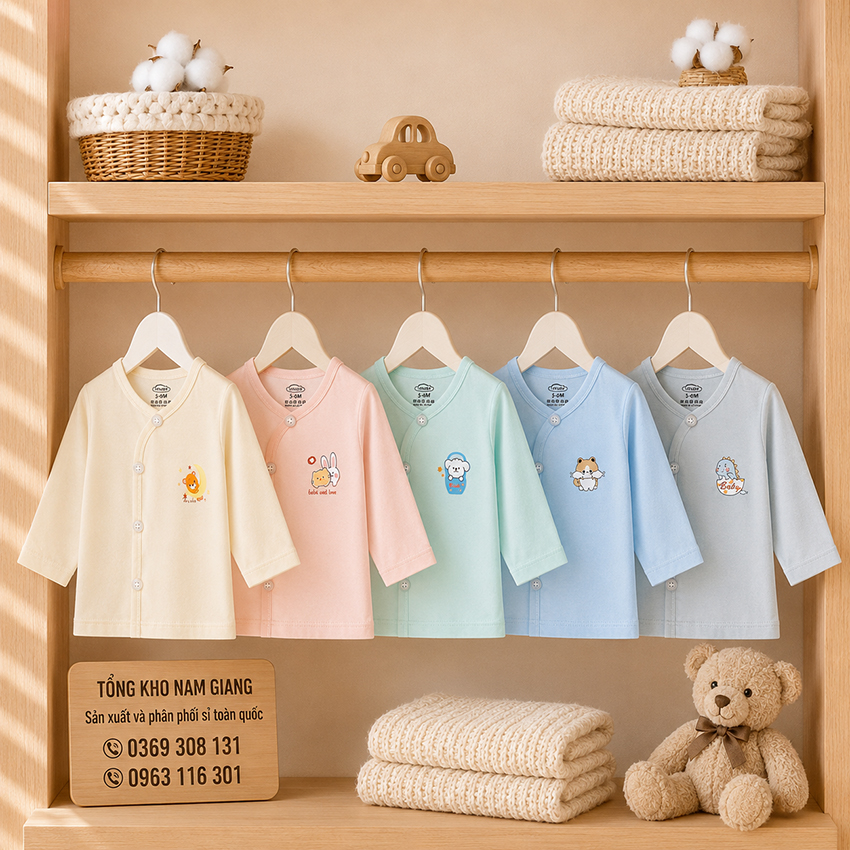 Áo dài sơ sinh thun lạnh VTKids cài lệch VTAD4