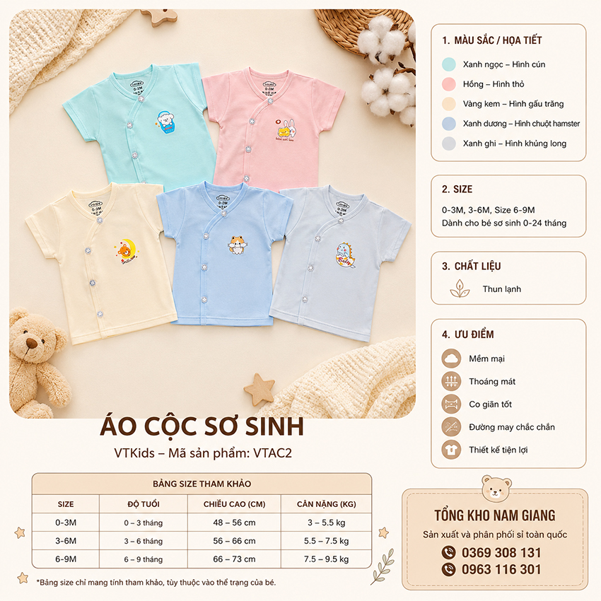 Áo cộc sơ sinh thun lạnh VTKids VTAC2