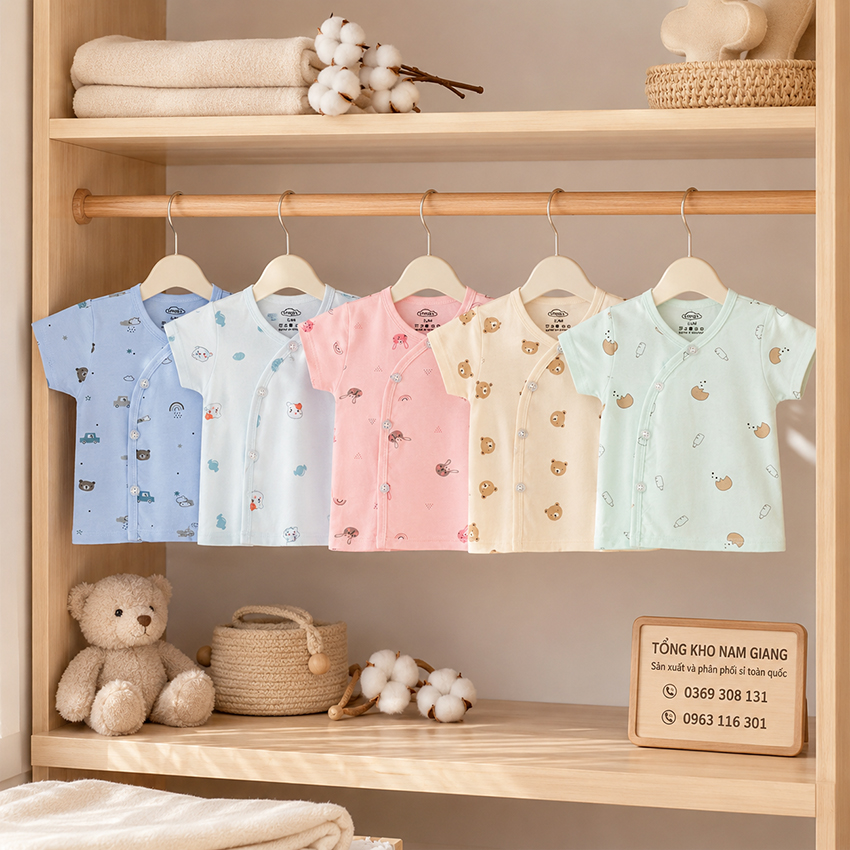 Áo cộc sơ sinh thun lạnh VTKids cài chéo VTAC5