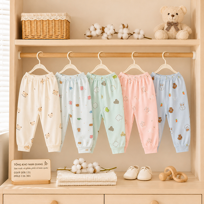 Quần dài sơ sinh thun lạnh VTKids đáp đũng VTQD2