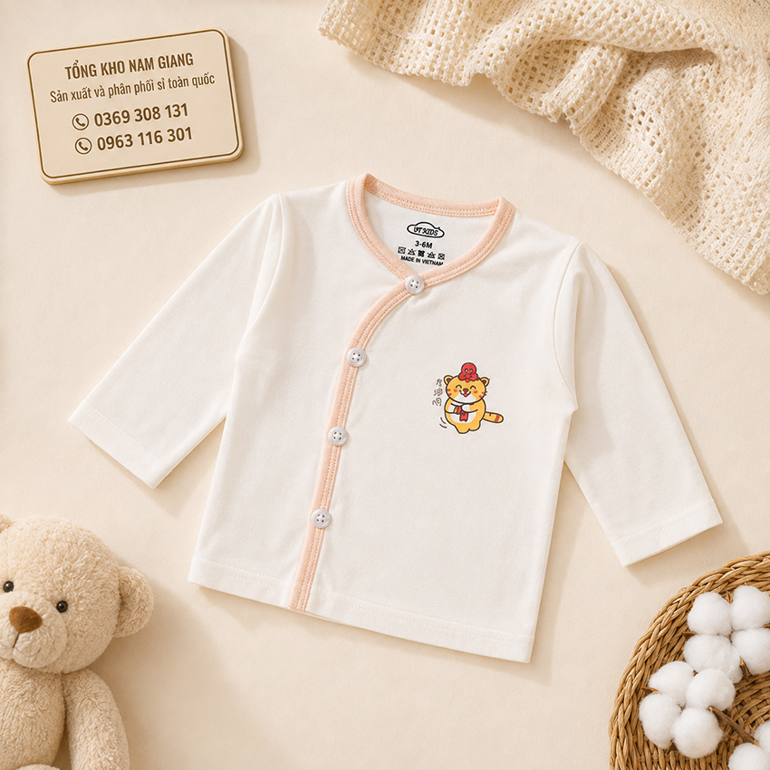 Áo dài sơ sinh thun lạnh VTKids cài lệch VTAD3