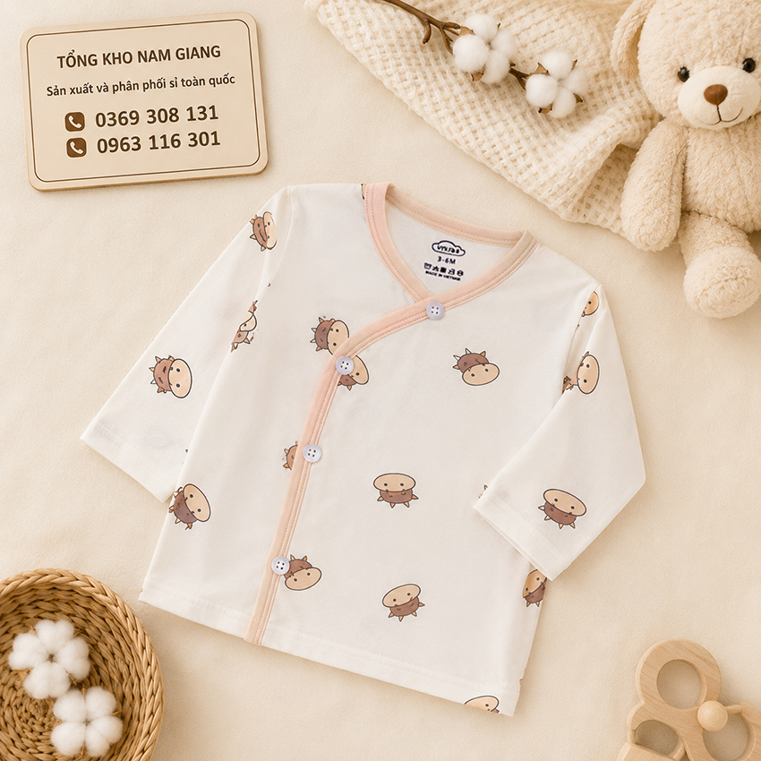 Áo dài sơ sinh thun lạnh VTKids cài lệch VTAD6