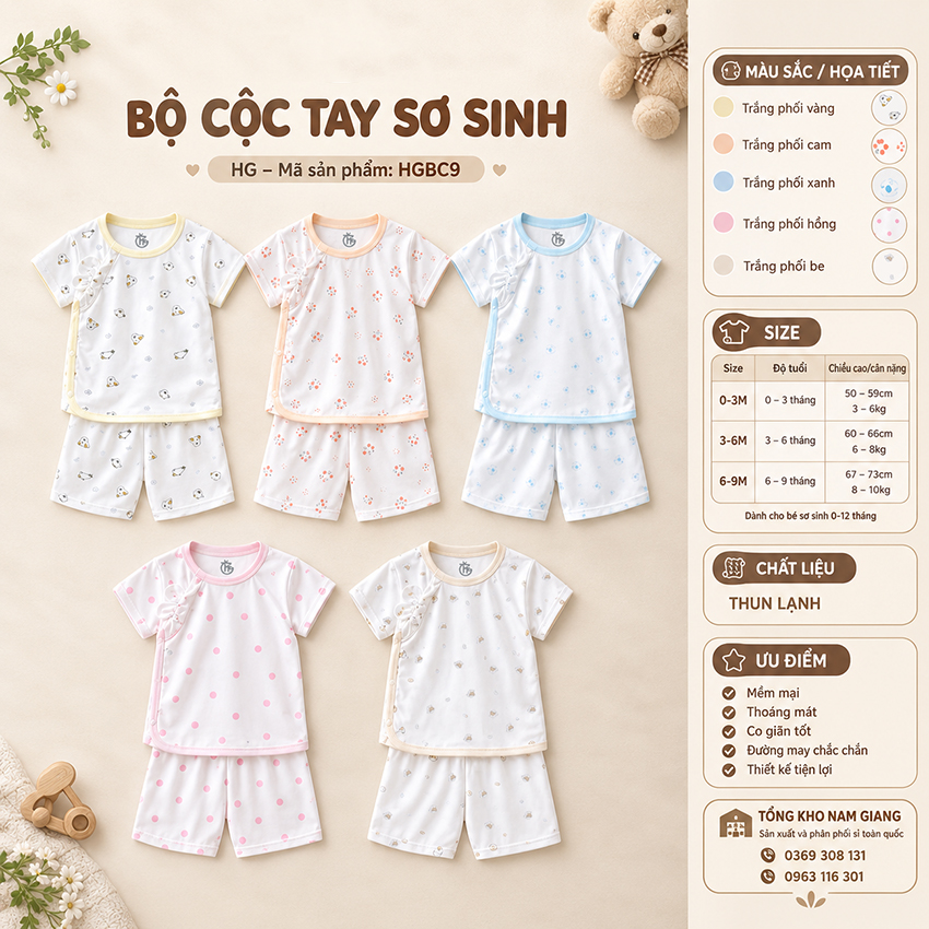 Bộ cộc sơ sinh thun lạnh HG cài lệch HGBC9