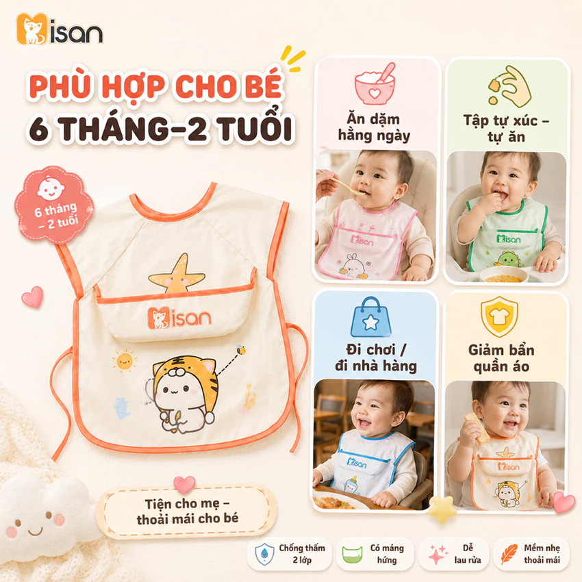 Yếm áo ăn dặm Misan tay ngắn