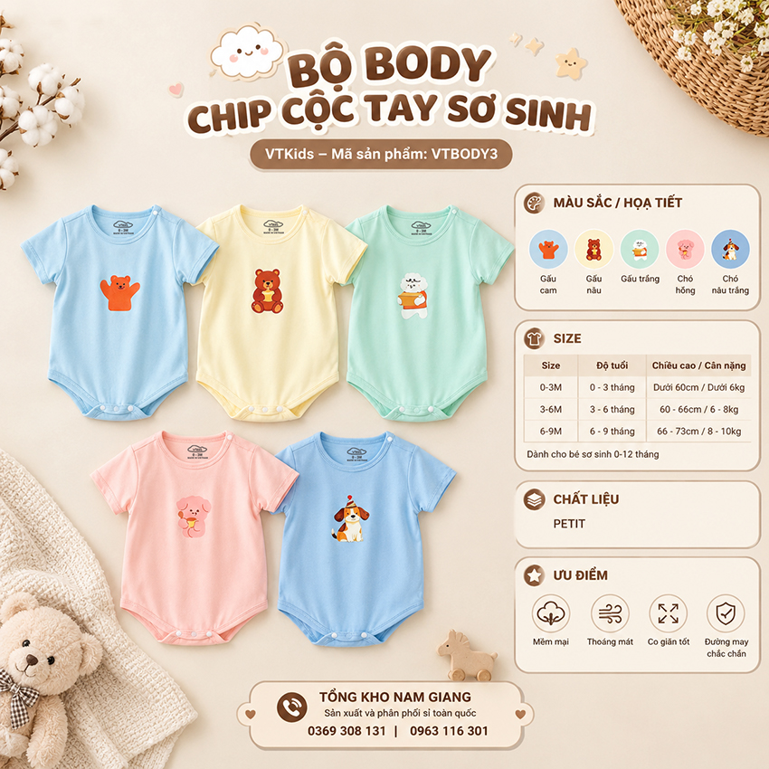 Body chíp cộc tay thun lạnh VTKids VTBODY3