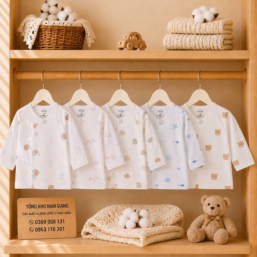 Áo dài sơ sinh thun lạnh VTKids cài lệch VTAD2