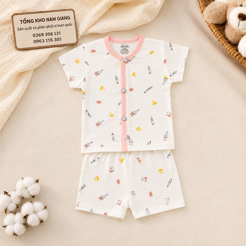 Bộ cộc sơ sinh Petit VTKids cài lệch VTBC22