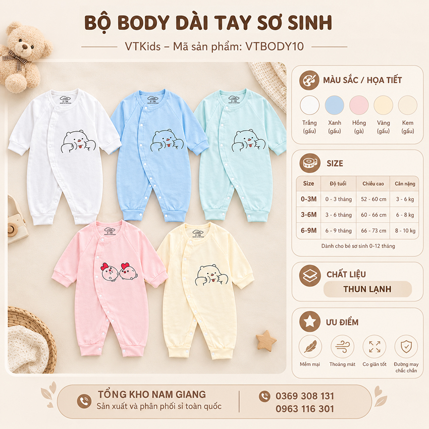 Body dài tay thun lạnh VTKids VTBODY10