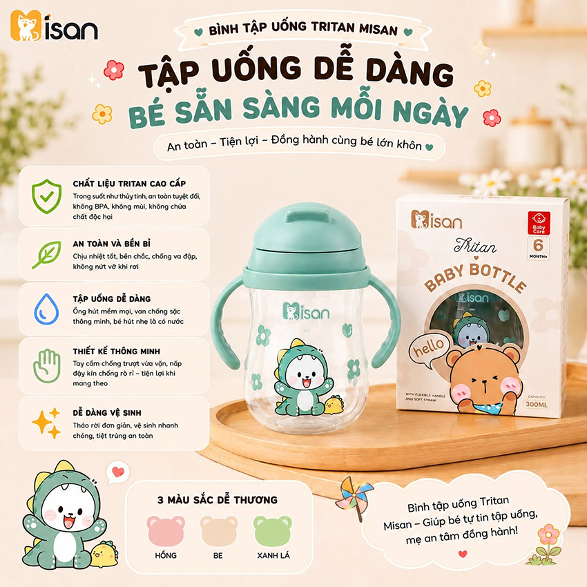 Bình nước tập hút Tritan Misan 300ml