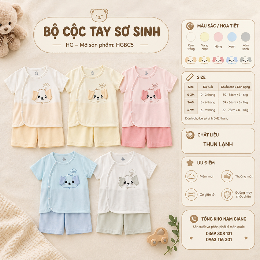 Bộ cộc sơ sinh thun lạnh HG HGBC5
