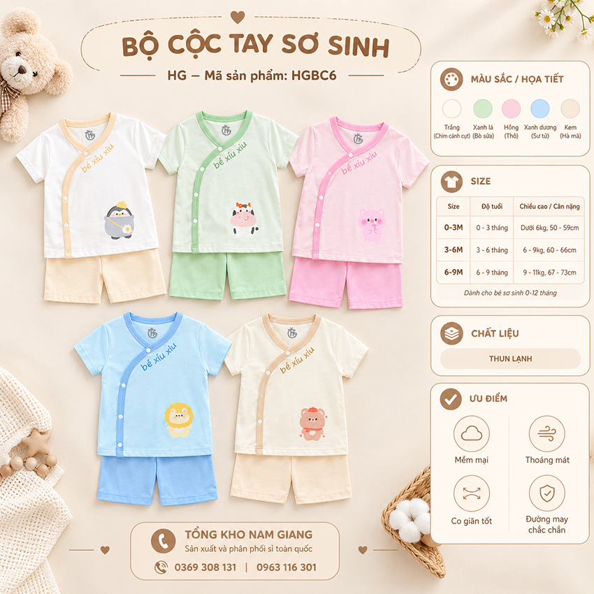 Bộ cộc sơ sinh thun lạnh HG HGBC6