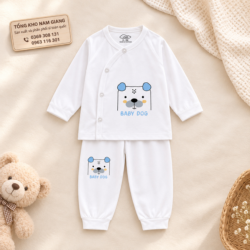 Bộ dài sơ sinh thun lạnh VTKids cài lệch VTBD29