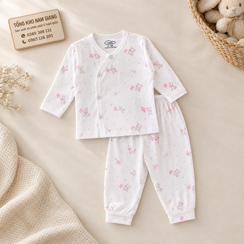 Bộ dài sơ sinh thun lạnh VTKids cài lệch VTBD20