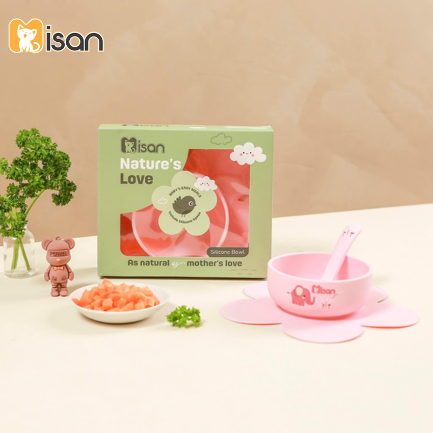Bát ăn dặm silicon Misan hình hoa kèm thìa