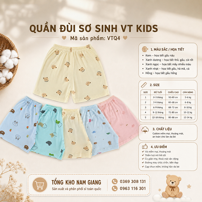 Quần đùi sơ sinh thun lạnh VTkids VTQ4