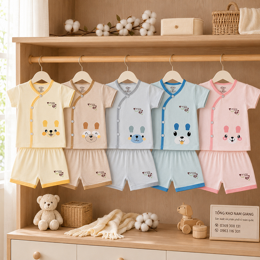 Bộ cộc sơ sinh Petit VTKids cài lệch VTBC21