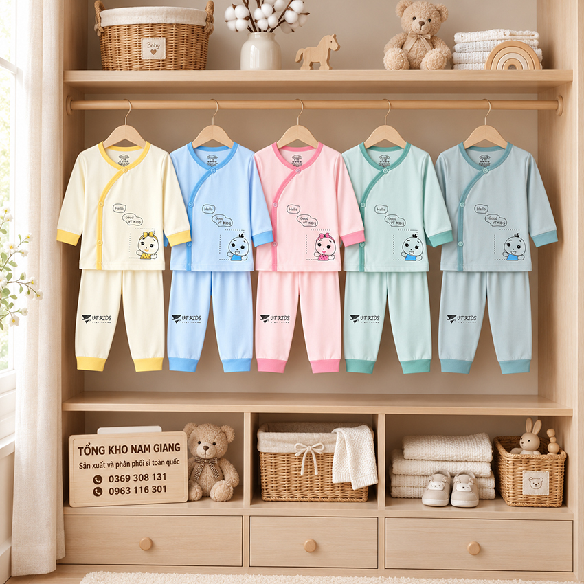 Bộ dài sơ sinh thun lạnh VTKids cài lệch VTBD24