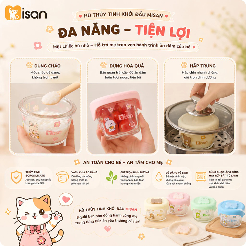 Hũ thủy tinh Misan nắp silicon họa tiết