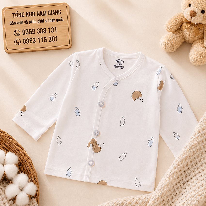 Áo dài sơ sinh thun lạnh VTKids cài lệch VTAD2