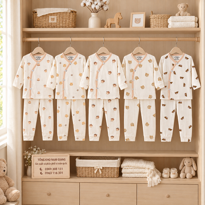 Bộ dài sơ sinh thun lạnh VTKids cài lệch VTBD18