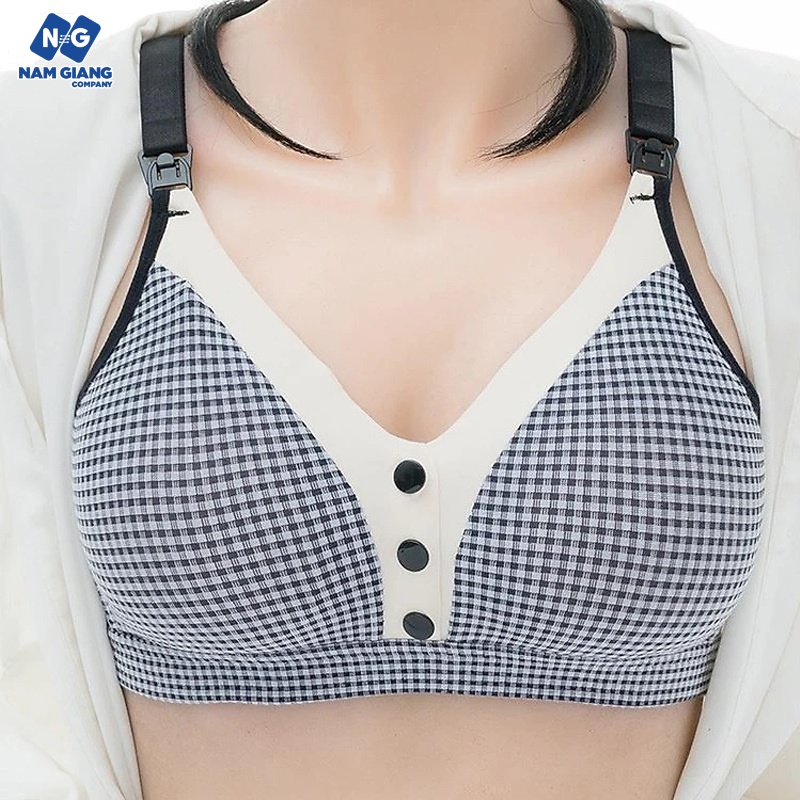 Áo lót bầu cho con bú chống chảy xệ kẻ caro