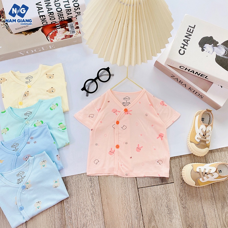 Áo sơ sinh cộc tay HG KIDS vạt lệch 100% cotton họa tiết cho bé