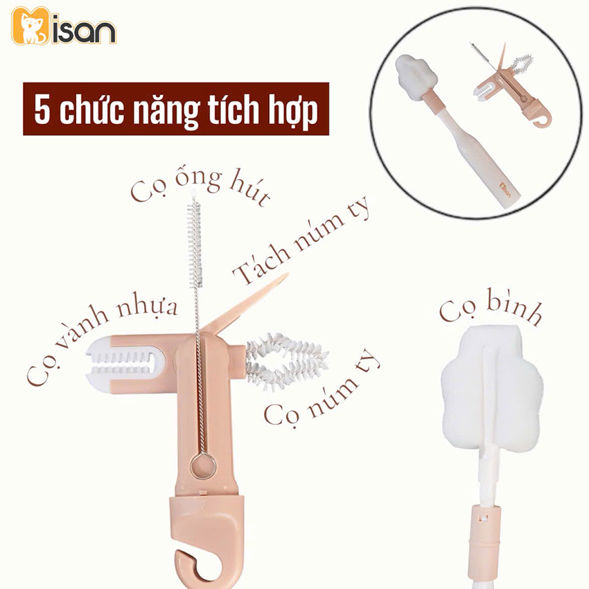 Cọ bình sữa xốp Misan đa năng 5in1