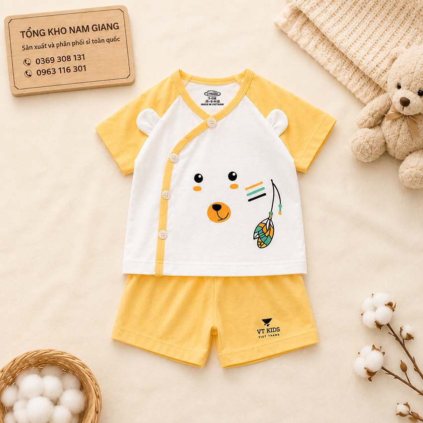 Bộ cộc sơ sinh thun lạnh VTKids cài chéo VTBC6