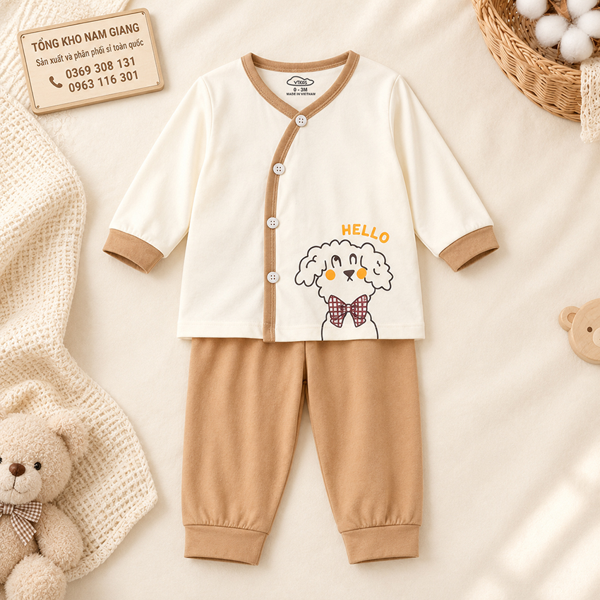 Bộ dài sơ sinh thun lạnh VTKids cài lệch VTBD32