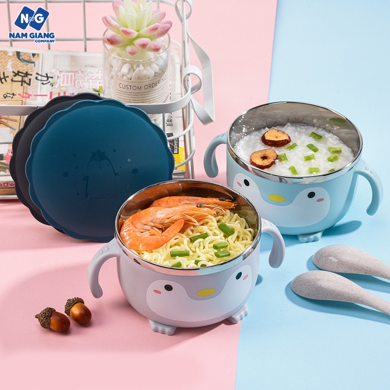 Bát ăn dặm inox giữ nhiệt có nắp đậy