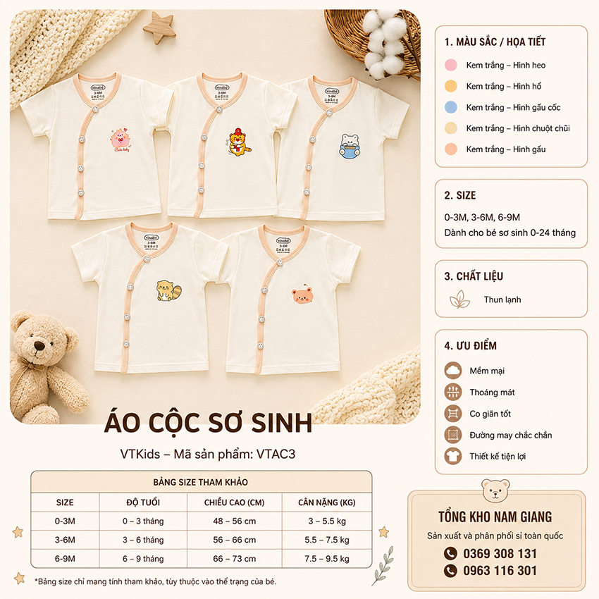 Áo cộc sơ sinh thun lạnh VTKids VTAC3
