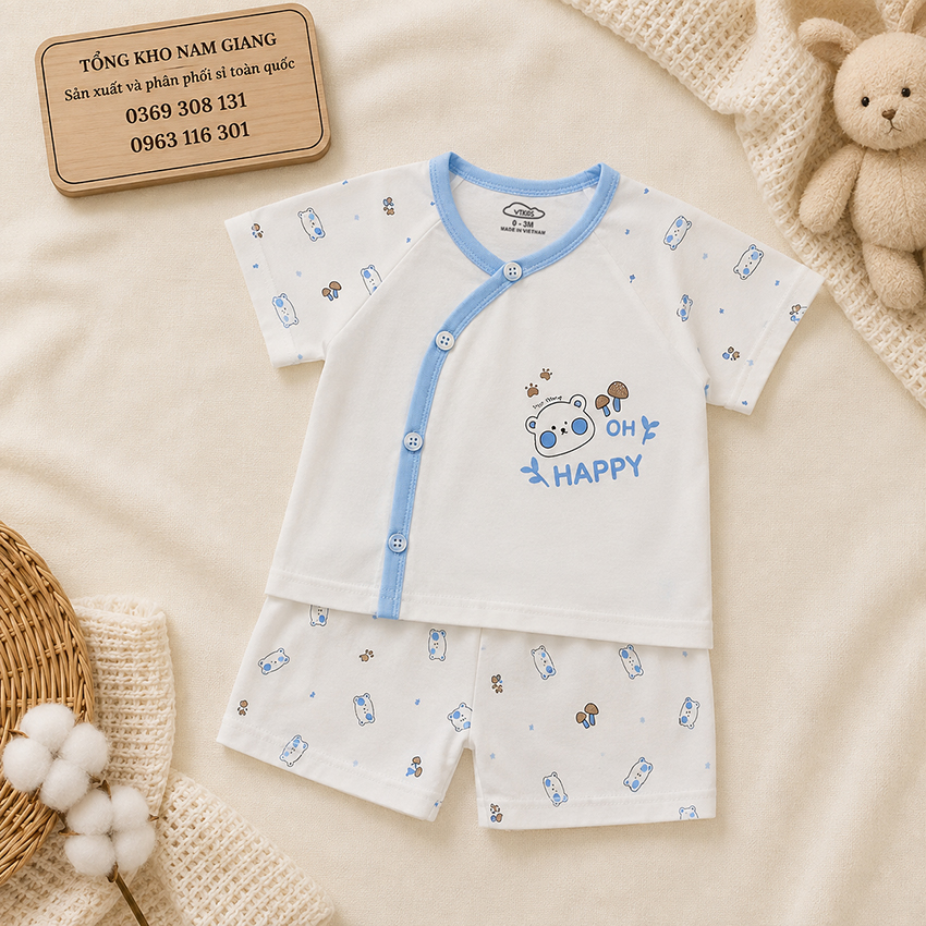 Bộ cộc sơ sinh Petit VTKids cài lệch VTBC29