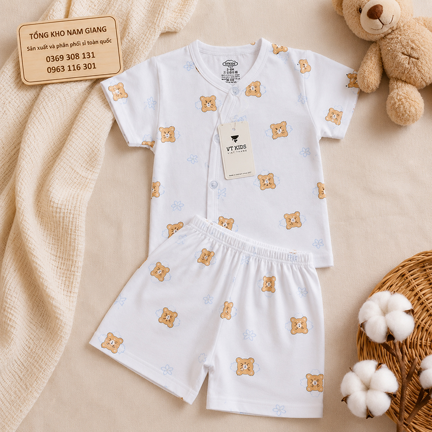 Bộ cộc sơ sinh thun lạnh VTKids cài chéo VTBC7
