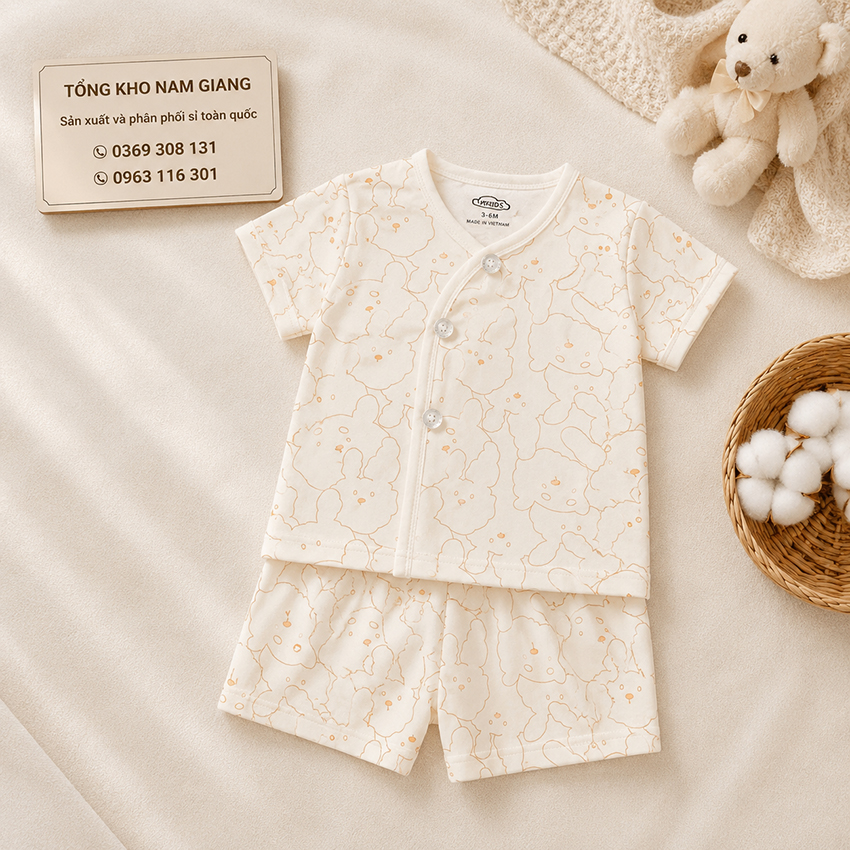 Bộ cộc sơ sinh thun lạnh VTKids cài chéo VTBC2