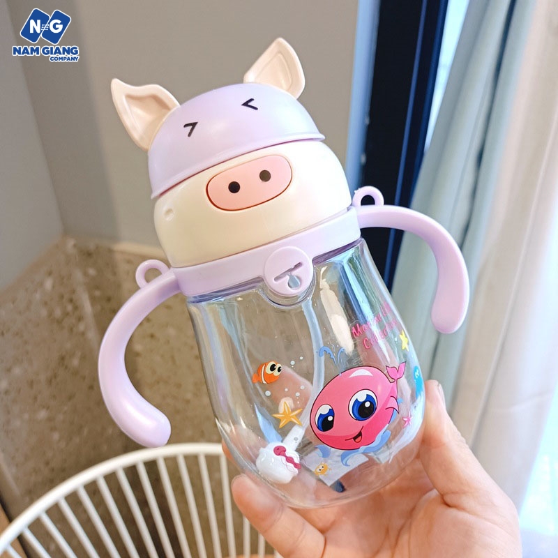 Bình hút nước chống sặc hình heo 450ml