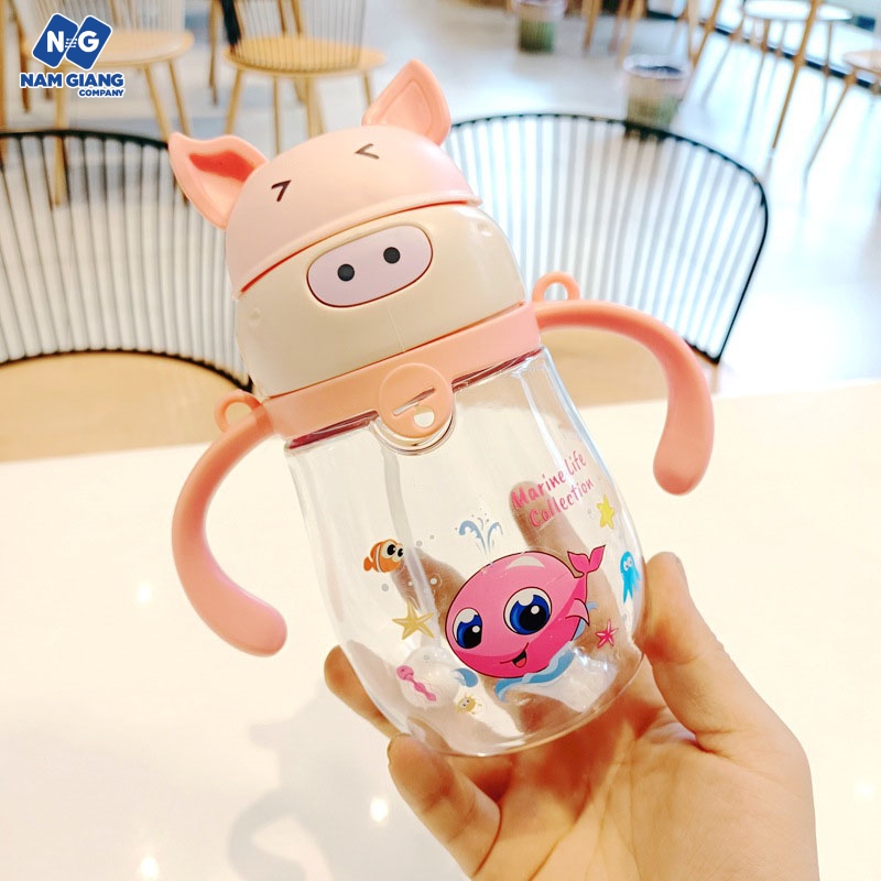 Bình hút nước chống sặc hình heo 450ml